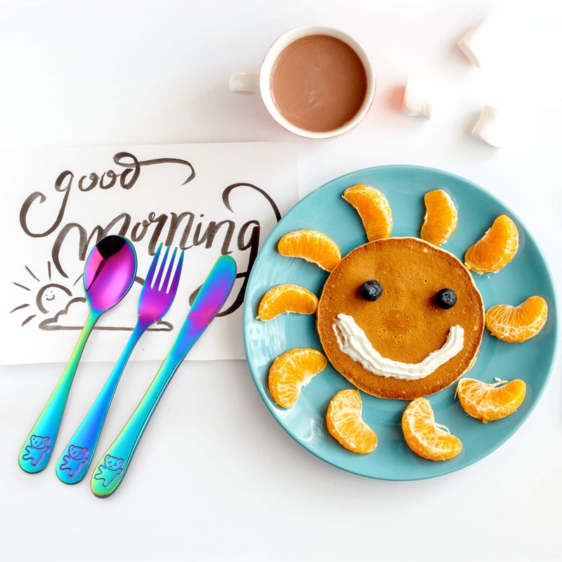 Poylim Kids Silverware, Poylim Stainless Steel Children Flatware Set, Toddler Utensils Set of 5, Multi Color - Image 3